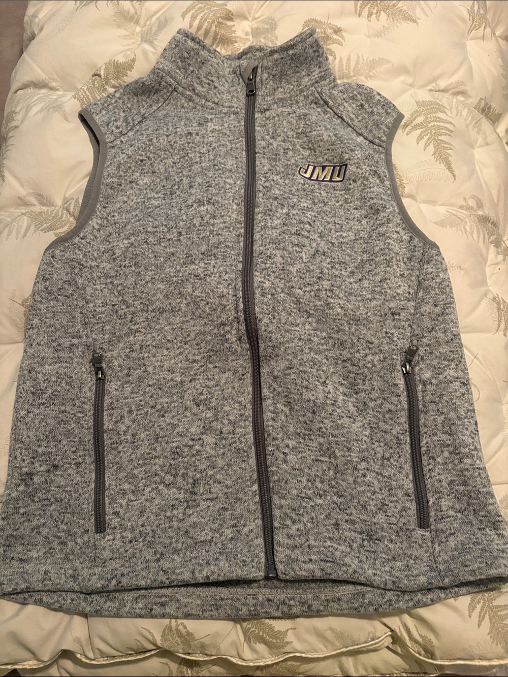 JMU Women's Heather Gray Full-Zip Fleece Vest with JMU Logo